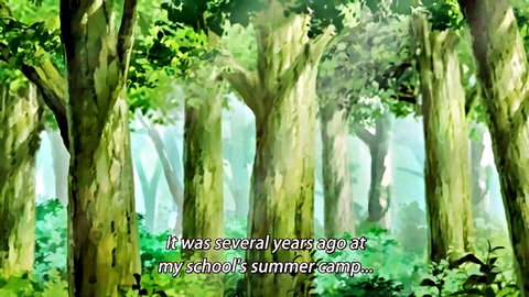 Anime forest scene from Tinderbox Ep.1 summer camp memory