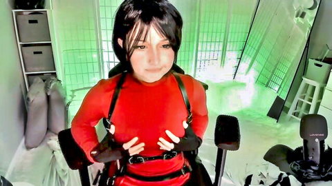 Ada Wong cosplay in red harness lingerie, solo camshow tease