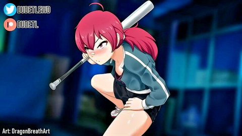 Dudetlewd as redhead bully in tracksuit, seductive crouch with bat - intense RP thumbnail