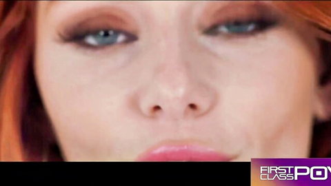 Lacy Lennon redhead close-up intense expression in POV adult scene