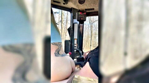 Skyemarie's tattooed big ass exposed in tractor cab for creampie