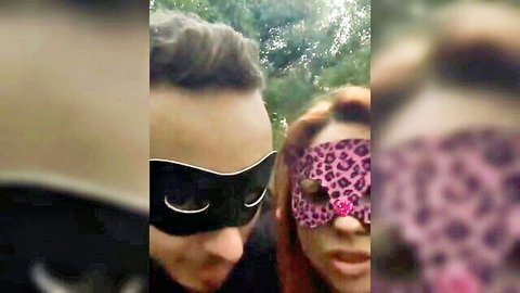 Masked couple close-up in amateur live blowjob scene