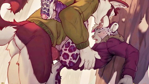 Furry anthro wolf and cheetah in intense doggy style anal sex