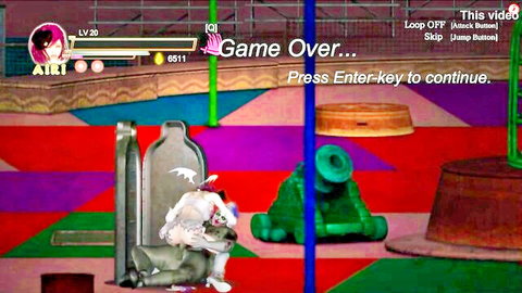 Pink-haired hentai girl fucked doggy style by clown-suited guy on game over screen
