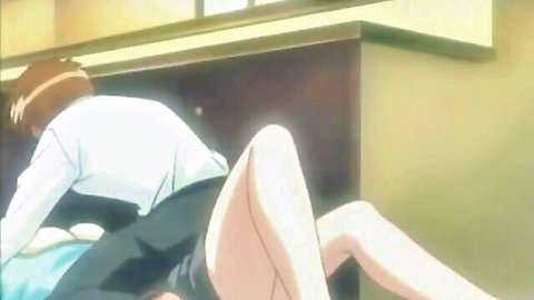 Hentai schoolgirl bent over desk fucked doggy style from behind with skirt up and panties pulled aside