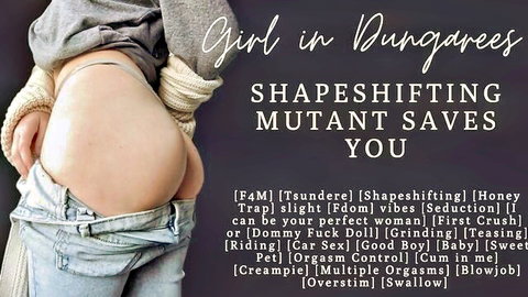 Girl in dungarees bound and shapeshifting into perfect woman with ASMR kissing