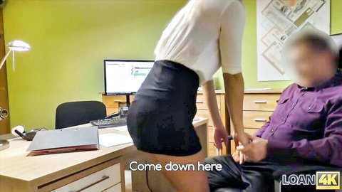 Blonde in tight skirt bends over desk for loan repayment sex