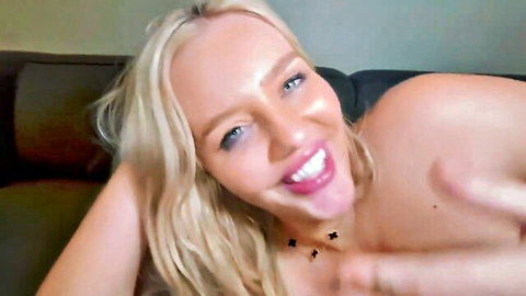 Troy White blonde smiling topless in sexy adult video