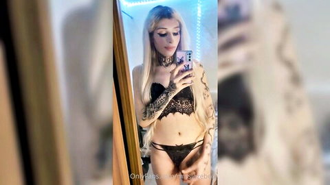 Miss Jezebel in sexy black lace lingerie mirror selfie