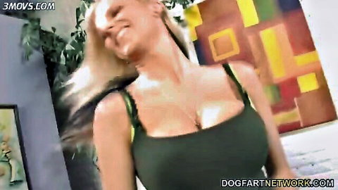 Haley Cummings blonde bombshell in green tank top showing cleavage