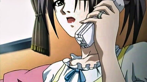 Anime mother in frilly white dress talking on phone, taboo hentai style