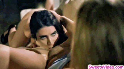 Brunette lesbian licking and toying girlfriend's big ass