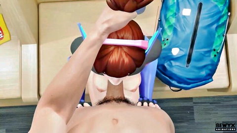 Overwatch D.Va cosplay POV oral in locker room, redhead gamer girl blowjob