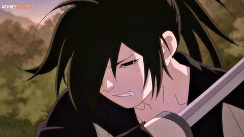 Intense hentai anime scene with sexy Dororo character wielding sword