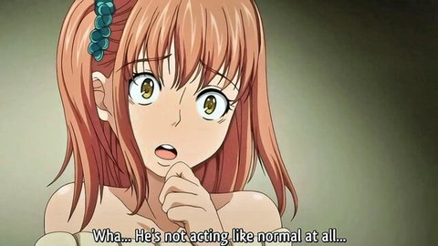 Surprised orange-haired anime woman in hentai orgy, married milf gangbang scene