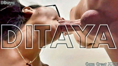 Asian woman with glasses sucking huge cock and balls in closeup blowjob