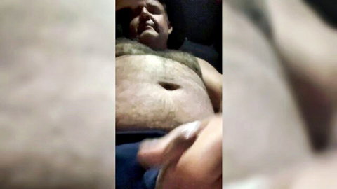 Caseysimpson77 hairy bear solo cowboy jizm flow, chubby belly tease