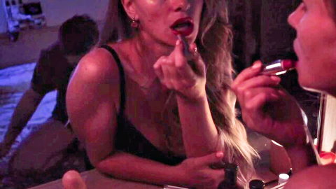 Blonde stepsister applies lipstick and teases dildo in steamy sex scene