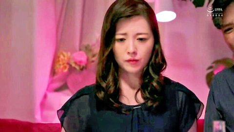 Ririko Kinoshita in black sheer dress, somber expression JAV cuckold scene
