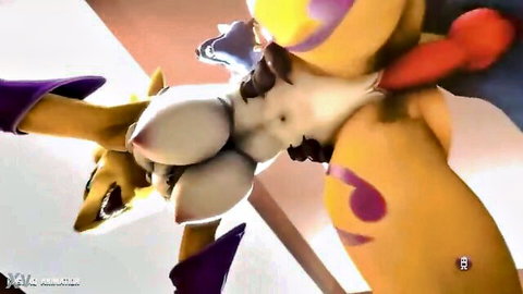 Lucario fucks busty Renamon in explicit Pokemon Digimon yiff hentai