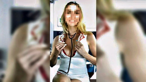 Miele Blanco in sexy nurse outfit, cleavage tease parody sex