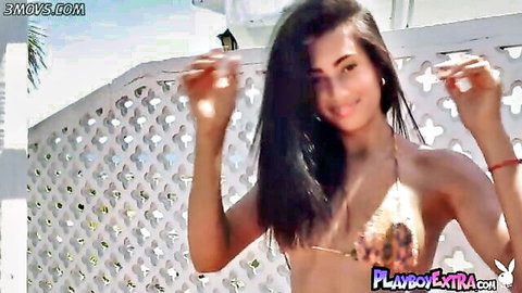 Katherinne Sofia Latina teen sunbathing in golden bikini
