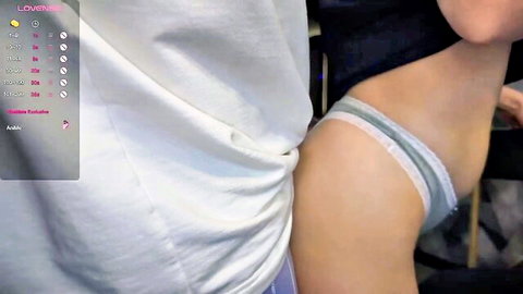 Skinny Arab webcam girl with curly hair bent over exposing ass cheeks with gray panties pulled down