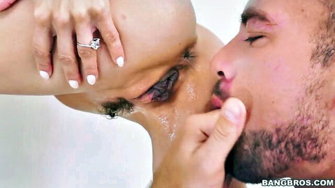 Alexis Fawx passionately kissing Johnny Castle in steamy shower