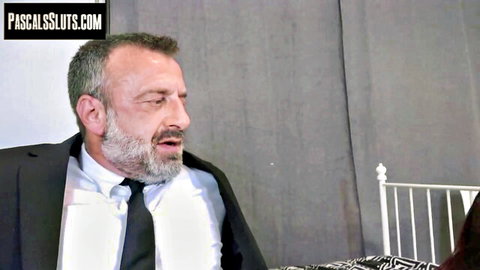 Pascal White in suit seduces lingerie-clad Angelica Bella