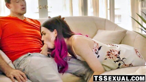 Pierce Paris receives blowjob from trans Natalie Stone in floral dress