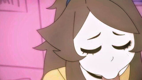 Anime milf with brown ponytail giving sloppy blowjob, eyes closed in ecstasy