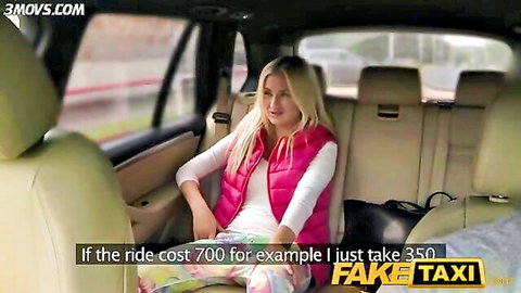 Blonde in pink vest haggles Fake Taxi fare, teasing steamy ride