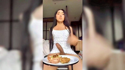 SerjaRabbit eating fresh cum-covered food in sexy white dress