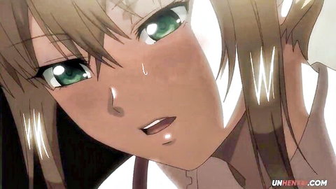 Anime teen stepsis with green teary eyes and flushed face in intense encounter