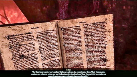 Ancient gothic book open to demon visit and slime theories page in monster fantasy lore