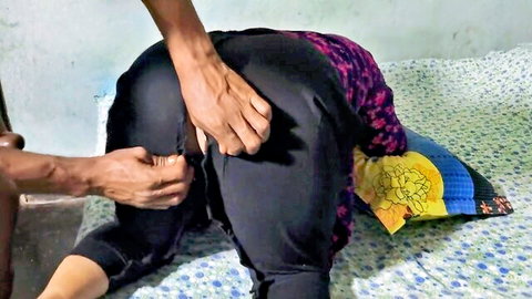 Aunty in black leggings getting anal fucked from behind