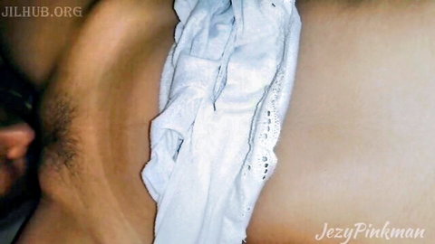 Asian couple intimate embrace with white lingerie