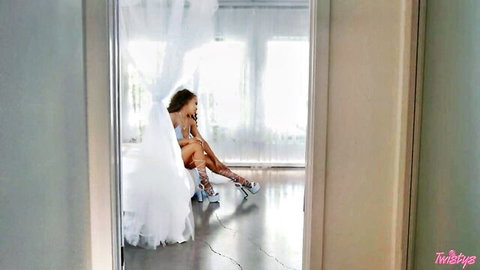 Demi Sutra ebony beauty in bridal gown masturbating solo