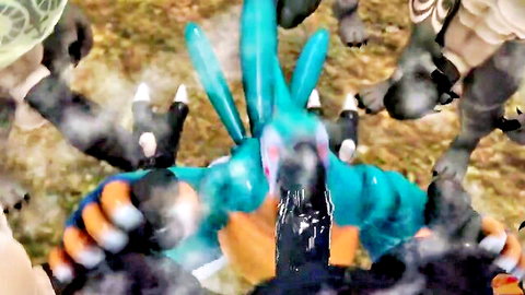 Kass furry in explicit group bukkake with dragon and rito suits