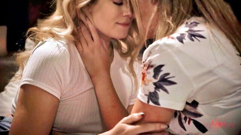 Blonde step-mom and step-daughter in intimate embrace, trailer for AllHerLuv lesbian scene