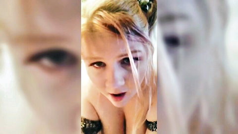 Effy Grace cute blonde teen in black lace lingerie, seductive close-up