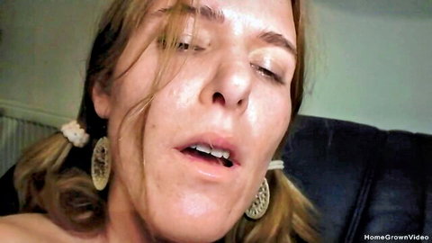 Close-up of blonde MILF with huge boobs in lesbian love scene