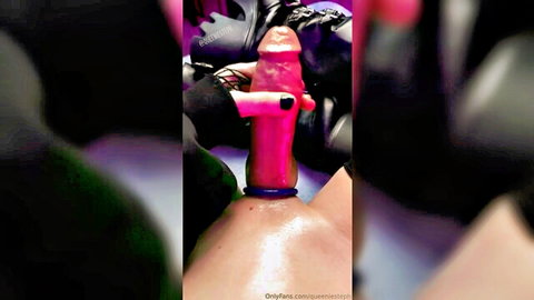 Queenie Steph big pink dildo POV close-up