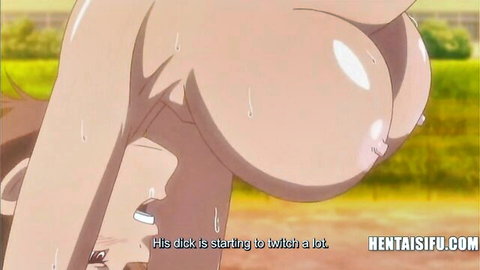 Sweaty anime teen girl with massive tits bent over in hentai sex virus scene