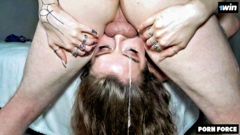 Eden Ivy extreme deepthroat throatpie upside down blowjob facial