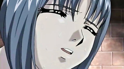 Teary-eyed blue-haired anime girl in emotional hentai close-up