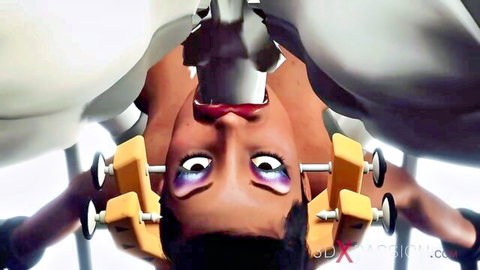 3DXPassion animated babe in head restraint deepthroating big cock