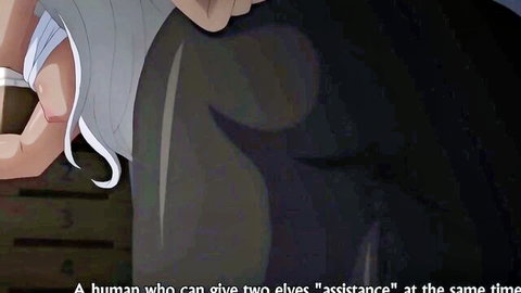Anime white-haired elf girl wrapped in bandages receiving crossbreeding assistance