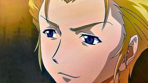 Blonde anime male smirking intensely, hentai adult video thumbnail