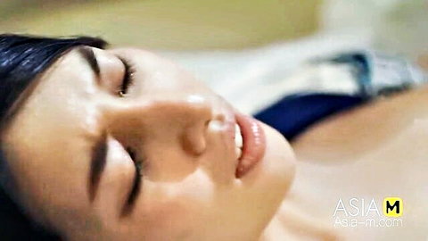 Asian cheerleader with big boobs in ecstatic pleasure close-up